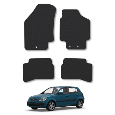 Image of Rubber Car Mats Compatible with Kia Rio (2005 2010) Tailored Fit Floor Set Accessory Black Custom 4 Pieces Clips Anti Slip Backing, Heavy Duty &amp; Waterproof