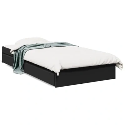 Image of vidaXL Small Single Bed Frame with Drawers Black, Engineered Wood, Contemporary Bedroom Storage Furniture, 75x190 cm