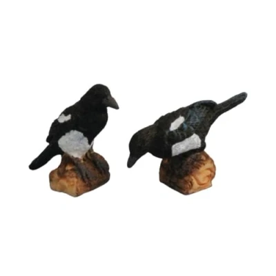 Image of Dolls House Magpie Birds Perched on Logs Miniature Garden Accessory 1:12 Scale