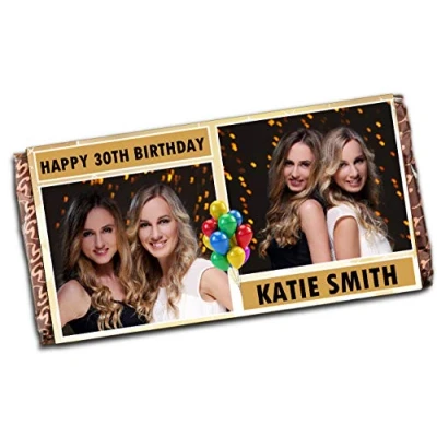 Image of Personalised Happy Birthday Milk Chocolate Bar 18th 21st 30th 40th 50th Photo Present for him her N78 Any Age