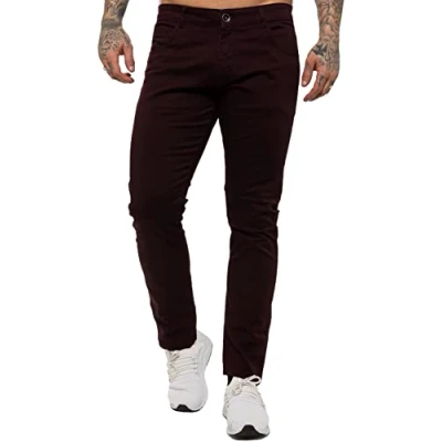 Image of BRAND KRUZE Mens Chinos KZ104 Designer Stretch Skinny Fit Branded Slim Trousers Pants All Waist Sizes Burgundy 36 L