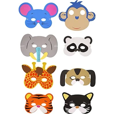 Image of SHATCHI 8Pcs Eva Foam Animal Face Masks For Kids Birthday Party Bag Fillers Masquerade, Christmas, Halloween Fancy Dress Accessories Assorted
