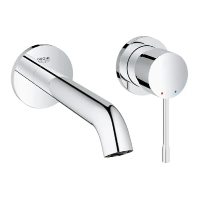 Image of GROHE Essence Wall Mounted 2 Hole Basin Mixer Tap (Metal Lever, Water Saving Mousseur 5.7 l/min, Centre Distance 110 mm, Projection 183 Concealed Body Not Included), Chrome, 19408001