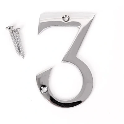Image of 3&quot; Polished Chrome House Number 3 Front Door Building Porch Gate Address Three