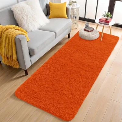 Image of Aspire Homeware Rugs Living Room Rust Area for Bedroom 60x220cm Anti Slip Modern Super Soft Thick Pile Fluffy Shaggy Rug Non Shedding
