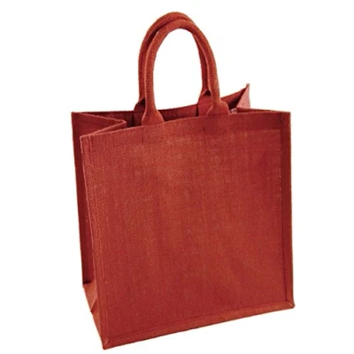Image of 2 x Large Red Jute Shopping Bag Plain Natural Hessian