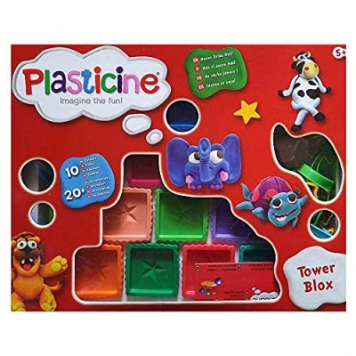 Image of Plasticine Tower Blox, Endless Fun and Creativity with Never Drying Modelling Compound 10 Vibrant Colours, Complete Set for Artists of All Ages