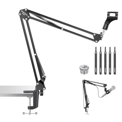 Image of NEEWER BASICS Microphone Arm Stand, Suspension Scissor Boom Mic Desk Mount with Clip 3/8&quot; to 5/8&quot; Adapter Compatible Blue Yeti Snowball HyperX QuadCast SoloCast Shure, Max Load 3.3 lbs, MS006