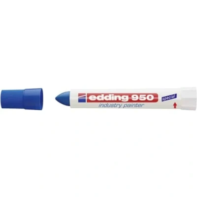 Image of edding 950 industry painter blue 10 pens round tip mm marker for writing on metal, rocks, wood rough or wet surfaces Permanent, waterproof