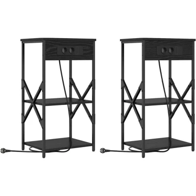 Image of Bedside Cabinets with Shelf Storage 2 pcs Black oak Engineered wood Vidaxl