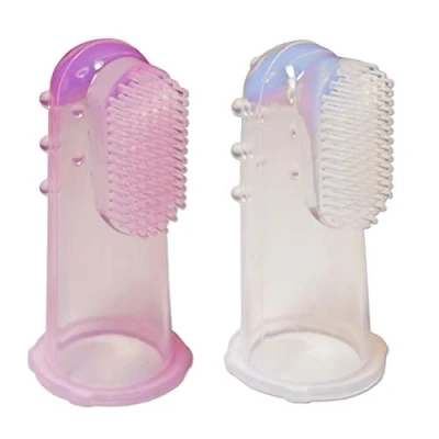 Image of 2 x Baby Silicone Finger Toothbrush Infant Gums Massager Brush (Clear &amp; Pink)