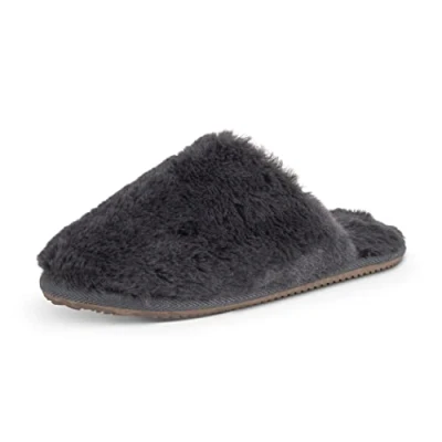 Image of Polar Womens Fluffy Slippers Bedroom with Anti Slip and Funny Quote on the Sole Memory Foam Warm House Indoors Soft Faux Fur Mule Slipper Sandals Dark Grey AYC0932/UK7