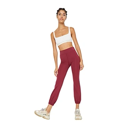 Image of Trendyol Women Sportswear Normal Waist Elastic Cuff Jogger Tracksuit Bottoms Burgundy