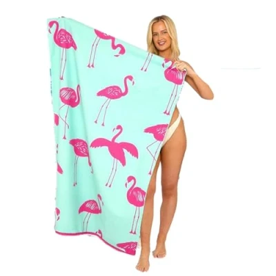 Image of Lions Beach Towels for Adults 100% Polyester Microfibre Sand Free Towel 100x180cm, Extra Large Quick Dry Lightweight Pool Towels, Water Absorbent, Ideal Swimming, Flamingo