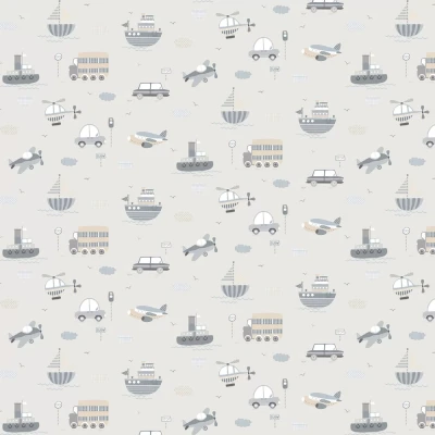 Image of G78417 Tiny Tots 2 Transportation Greige Tan Galerie Wallpaper