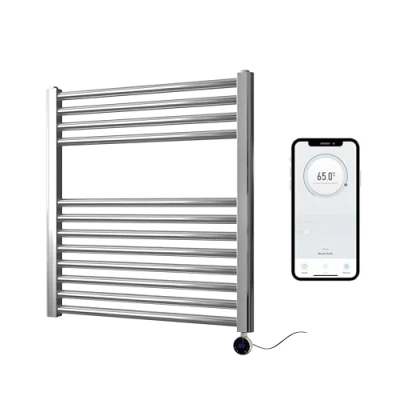 Image of Greened House Chrome Electric Smart WiFi Controlled Heated Towel Rail 600mm W x H Flat 7 Day Programmable Timer App Compatibility