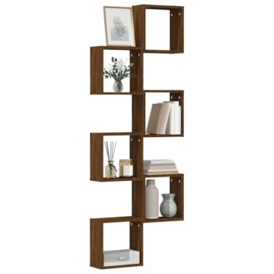 Image of vidaXL wall cube shelves 6 piece brown oak engineered wood 30x15x30 cm multifunctional floating display storage for living room/office/study