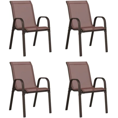 Image of vidaXL Stackable Garden Chairs 4 pcs Brown Textilene Fabric