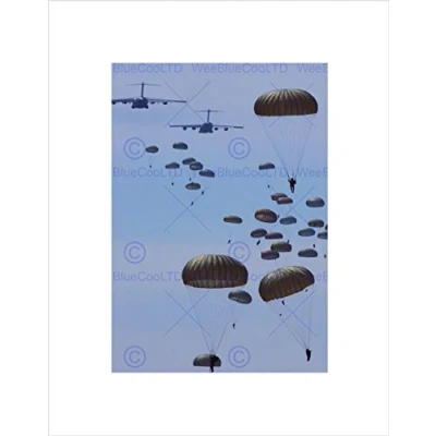 Image of Wee Blue Coo MILITARY AIR PLANE TRANSPORT PARACHUTE AIRBORNE ARMY FRAMED ART PRINT B12X3793
