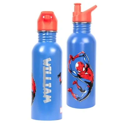 Image of Marvel Personalised Spiderman Stainless Steel Water Bottle 700ml BPA Free, 100% Leakproof School for Kids Blue
