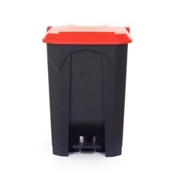 Image of Pedal Bin; 80L; Polypropylene; Grey Body &amp; Red Lid