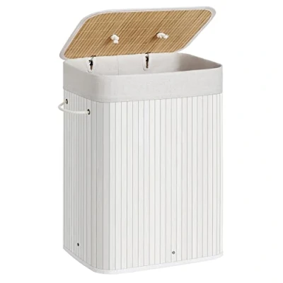 Image of SONGMICS Bamboo Laundry Basket, 72L Foldable Hamper, Rectangular Storage Hamper with 3 Handles, 40 x 30 60 cm, White LCB010W01