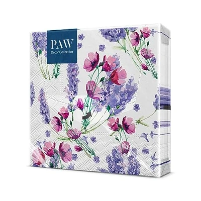 Image of PAW Napkins 3 Ply (33 x 33 cm) I 20 Pieces Perfect for Birthdays, Parties, Weddings, Communion and Celebrations Paper Colorful Lavender, Flowers Color: Fragrant Lavender