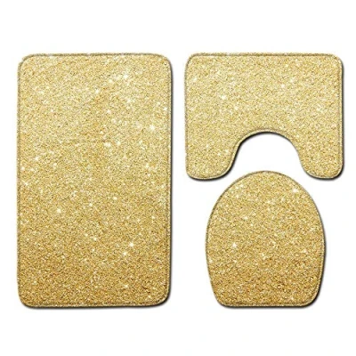Image of Shinewe 3 Pieces Bathroom Rug Set Pedestal Mat Non Slip Bath Toilet Lid Cover (Gold Glitter)