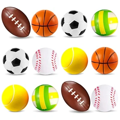 Image of POTWPOT Soft Foam Sponge Sports Balls, 12 Pieces Balls Squeeze Stress Football Basketball Tennis Baseball Rugby and Volleyball for Kids