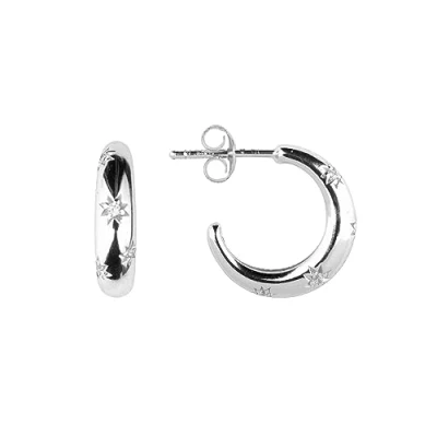 Image of Dew Sterling silver Cubic Zirconia Star Set 15mm Stud Hoop Earrings