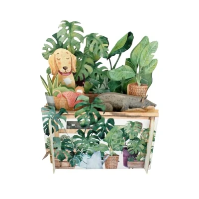Image of Botanical Dogs Birthday Celebration 3D Pop Up Card for Kids by Alljoy Cards KID028