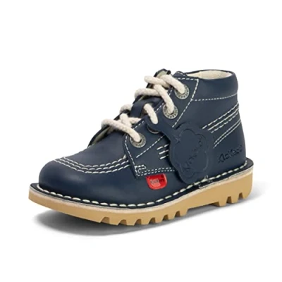 Image of Kickers Unisex Baby Vegan Classic Ankle Boots With Zip, Plant Based Material, Extra Comfortable, Added Durability, Premium Quality Kick Hi Ve, Navy Blue, 5 UK Child