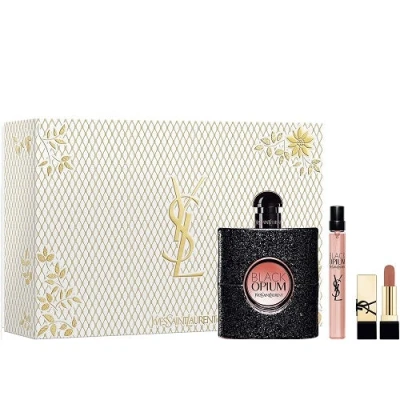 Image of Yves Saint Laurent Black Opium Gift Set 90ml EDP + 10ml Mini Rouge Pur Couture Lipstick Nu Muse