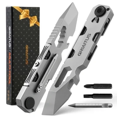 Image of Gifts for Men 10IN1 Multitool EDC Pry Bar with Bi Directional Ratchet Screwdriver &amp; Everlasting Pen, Wrenches, Crowbar, Bottle and Box Openers Christmas Camping Accessories