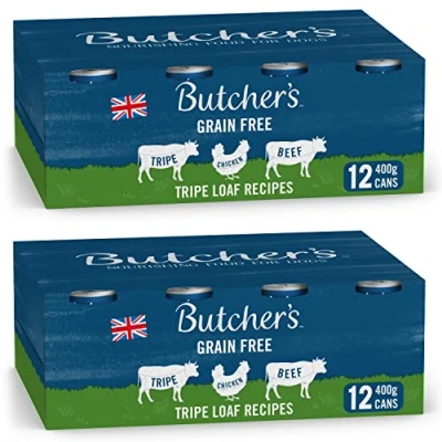 Image of Butcher&#039;s Tripe Loaf Recipes Dog Food Tins, 9.6 kg (2 x 12 400 g)