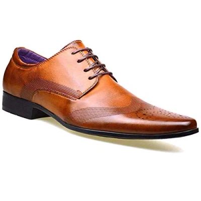Image of Mens Fashion New Brown Leather Shoes Formal Smart Dress 7 UK