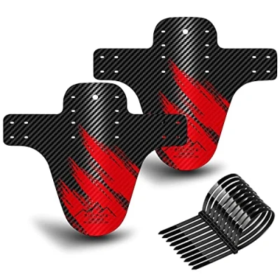 Image of NICEDACK Bike Fender, MTB Mud Guard Front and Rear Compatible, Downhill Mountain Mudguard Fits 650B 20&quot; 26&quot; 27.5&quot; 29 inch Fat Bicycle (Black Red, Small Carbon fiber embossing)