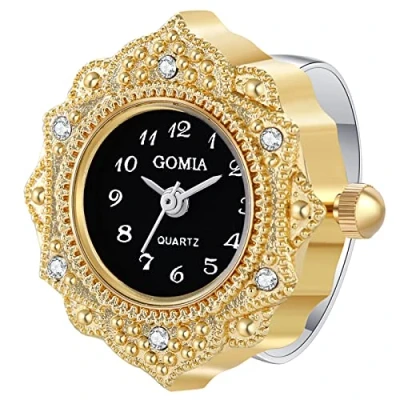 Image of JewelryWe Novelty Finger Watch Classic Gold Silver Plated Round Dial Quartz Rings Adjustable Rhinetsone Ring Watch, for Mothers Day