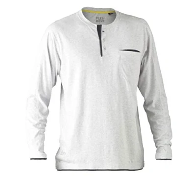 Image of Bisley Workwear UKBK6932_BGGY Flex &amp; Move Cotton Henley T Shirt Long Sleeve Grey Marle, M