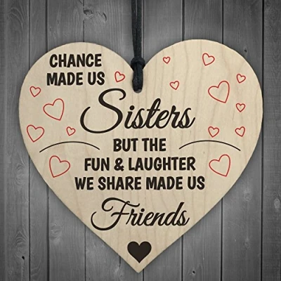 Image of RED OCEAN Chance Made Us Sisters Novelty Wooden Hanging Heart Plaque Love Sister Gift Sign