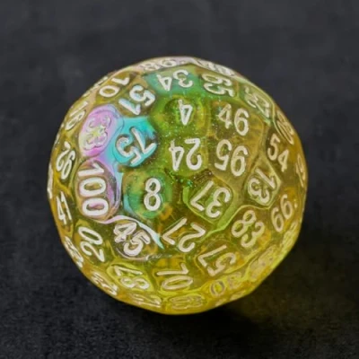 Image of Bescon Dazzling Yellow 100 Sided Dice, Game Dice D100, Polyhedral Solid Sides 45MM in Diameter (1.8inch)