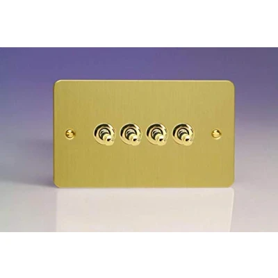 Image of Varilight 4 Gang 10A 1 or 2 Way Toggle Light Switch (Twin Plate) Brushed Brass XFBT9