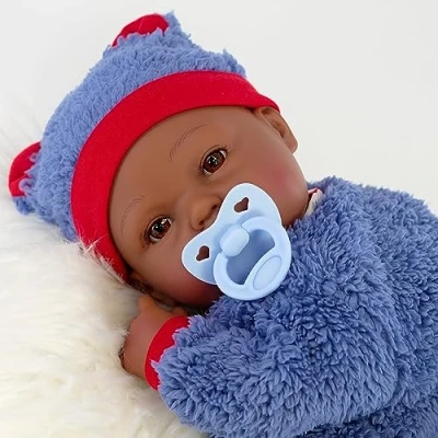 Image of The Magic Toy Shop Bibi Doll 20&quot; Realistic REBORN Handmade Sleeping or Open Eyes Black Baby Girl/Boy with Dummy &amp; Feeding Bottle (ETHNIC BLUE)