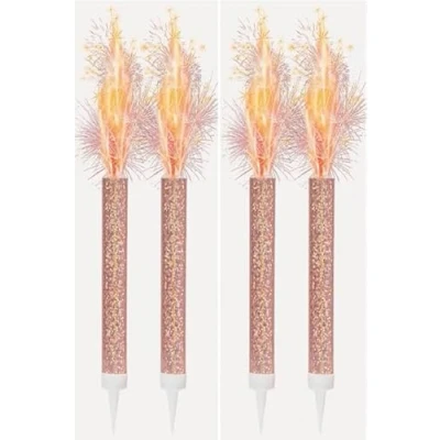 Image of Ice Fountain Candles for Cakes, Cake Sparklers, Toppers, Ideal Christmas Decoration, Birthday Party, Decorations, and Other Special Occasions (4Pcs Rose Gold Fountain)