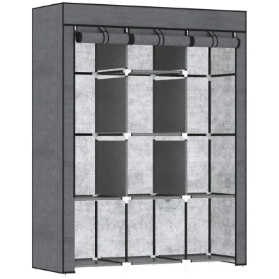 Image of HOMCOM Fabric Wardrobe, Portable Clothes Storage Unit with 8 Shelves, 2 Hanging Rods, 125 x 43 162.5 cm, Dark Grey