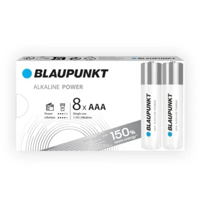 Image of BLAUPUNKT AAA alkaline batteries, pack of 8, best for wall clocks, TV remote controls, LR03BPO/8CB