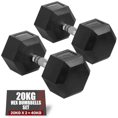 Image of Gallant 20kg Dumbbells Pair Rubber Encased Cast Iron Hex Weights Set for Men &amp; Women, Weight Lifting Strength Training Equipment Home Fitness Gym (2 x 20kg)