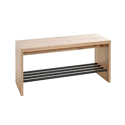 Image of HAKU Möbel Shoe bench, MDF, oak, black, W 80 x D 30 H 40 cm