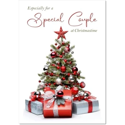 Image of doodlecards To Special Couple Christmas Card Parcels and Tree Medium Size with Plain Envelope