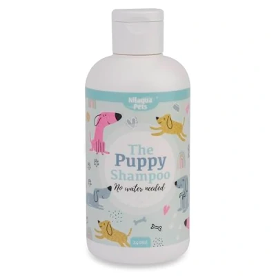 Image of Nilaqua Pets Puppy No Rinse Shampoo 240ml Baby Fresh Fragrance Soft &amp; Kind With Vitamin E Perfect For Younger Dogs Sensitive Skin Free Water Puppys Allergen